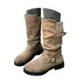 thumbnail image 3 of YLYL Women's Snow Boots Wide Calf Round Toe Non Slip Chunky Heel Warm Winter Combat Hiking Mid Calf Boots, 3 of 9