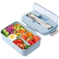 thumbnail image 1 of Lunch Box, 3 Compartment Sealed Bento Box and Cutlery Set Lunch Boxes for Kid Adult Work School, Suitable for Microwave and Dishwasher (Blue), 1 of 6