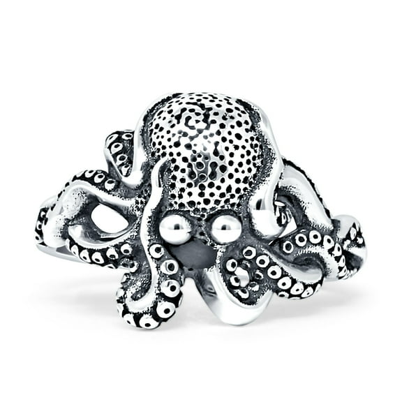 Octopus Ring Oxidized Silver 925 Sterling Silver, Size 5