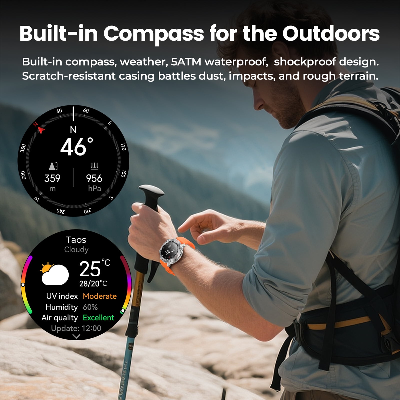 WalkerFit Smart Watch for Men, 1.43" Round AMOLED, 5ATM Waterproof, Long Battery, for iPhone Android