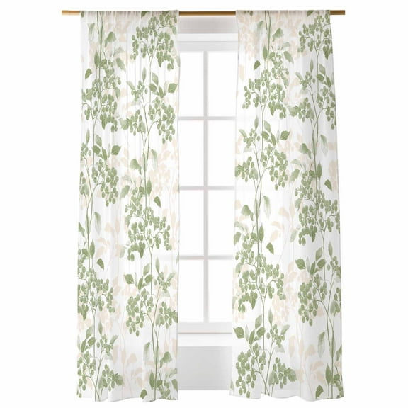Sage Green Fruit Sheer Curtains 84 inches Long, Plant Nature Vintage Botanical Light Filtering Sheer Window Curtains Rod Pocket Voile Drapes for Bedroom Living Room, 52"W x 84"L 2 Panels