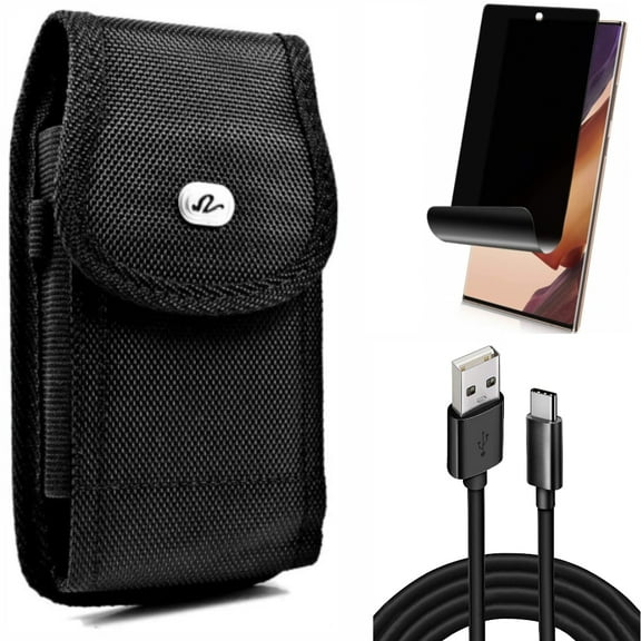 Case Belt Clip & 10ft USB Cable & Privacy Screen Protector for Samsung Galaxy Note 20 Ultra (6.9") - Combo with Rugged Holster & Type-C Charger Cord & TPU Film Anti-Peep