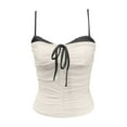 thumbnail image 4 of Camiseta sin mangas con cuello cuadrado y estampado de cuadros para mujer - Ribete de encaje, tirantes finos, estampado de cuadros vichy, informal/fiesta, poliéster, 4 of 4