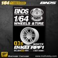 thumbnail image 1 of BNDS 1/64 ABS Wheels Rubber Tires by WHITE Assembly Rims Modified Parts JDM VIP Style for Model Car Vehicle 4pcs Set S BC26403S-WH, 1 of 5