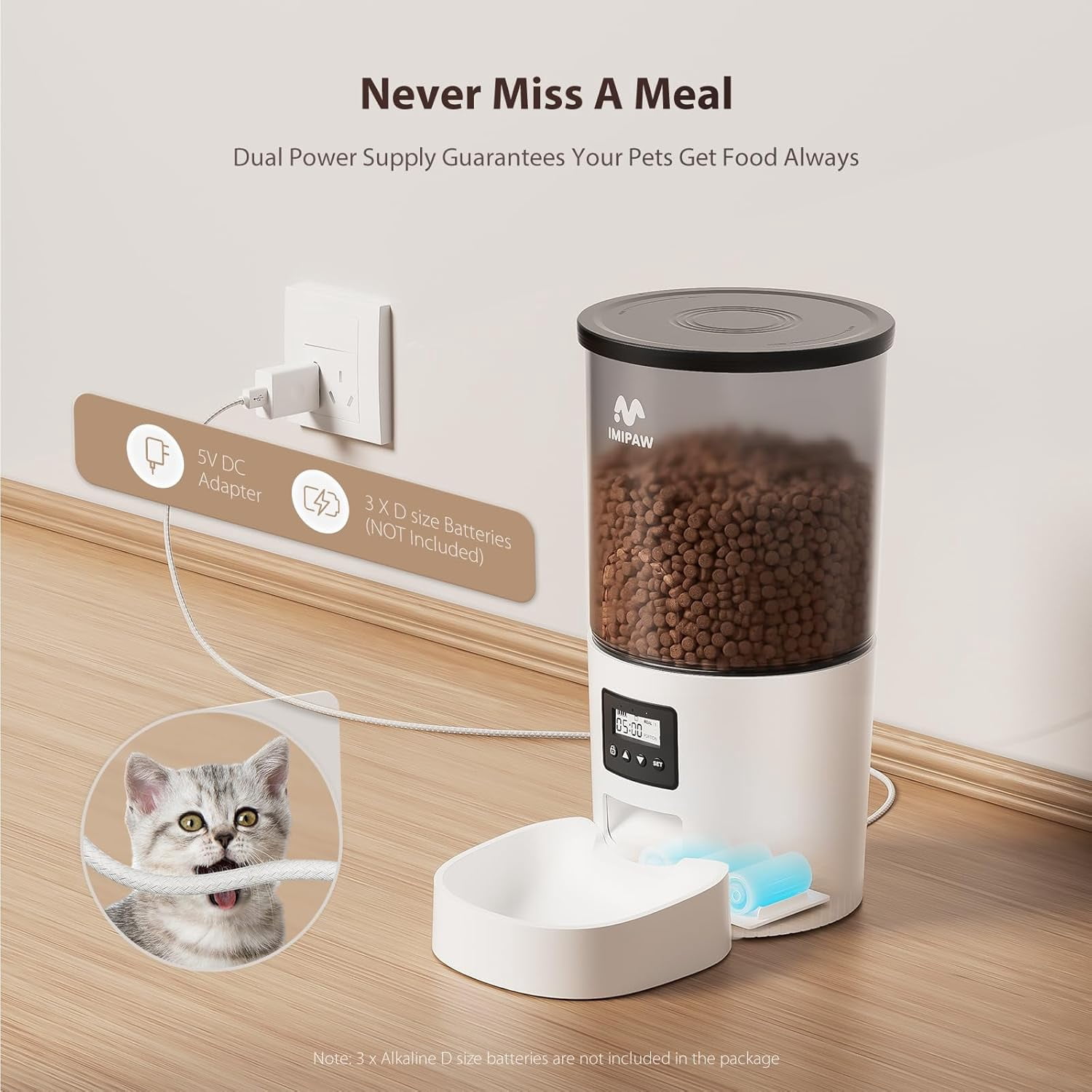 Automatic Cat Feeder 5L Large Capacity Timed Food Dispenser with Dual Power Programmable Portion Control for Small Pets