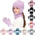 thumbnail image 2 of QASIEATN Kids' Everyday Wear Accessories 3 Pcs Kids Winter Hat Gloves Scarf Set Solid Knitted Beanie Hat Neck Warmer Mittens Fleece Lined Set for Boys and Girls, 2 of 7