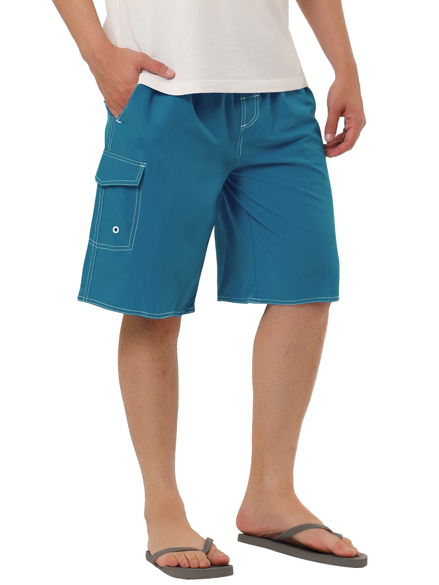 INSPIRE CHIC Father's Day Men's Shorts Summer Drawstring Elastic Waist Solid Beach Board Swim Shorts 36 Blue