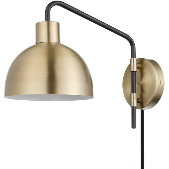 1-Light Plug-in or Hardwire Wall Sconce, Antique Brass, Matte Black Accent, Fabric Cord, in-Line On/Off Switch, Kitchen, Reading Light, Home Essentials, Bedroom, Bedside Lamp