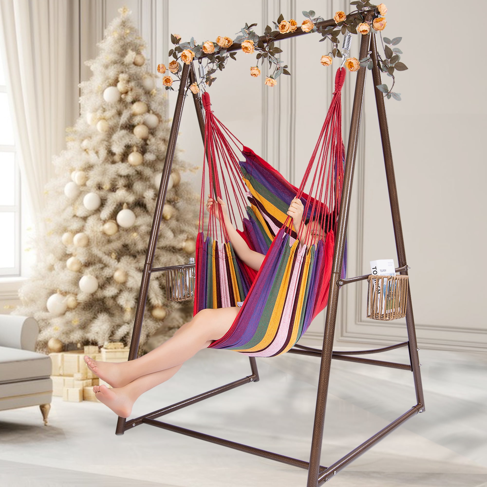 YOXIFOC Durable Hammock Chair with Two Holders, Coffee