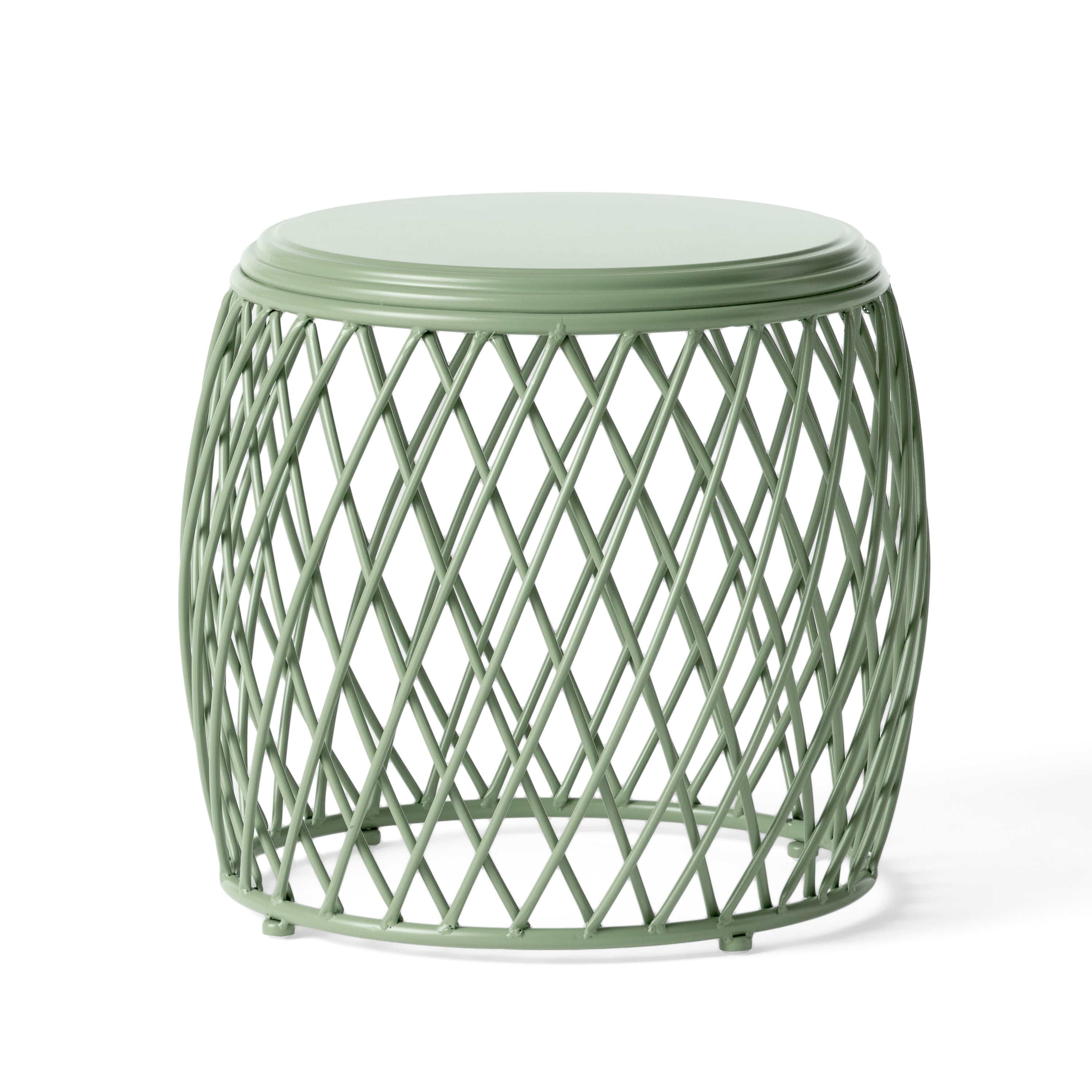 Outdoor Lattice Pattern Iron Side Table 19.75 Inch, Retro Decor Table for Patio Garden, Green
