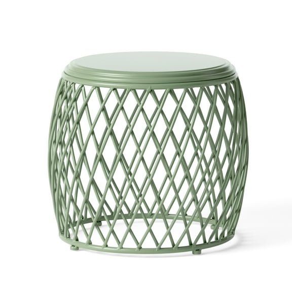Brassel Outdoor 19 Inch Diameter Lattice Iron Side Table, Matte Green