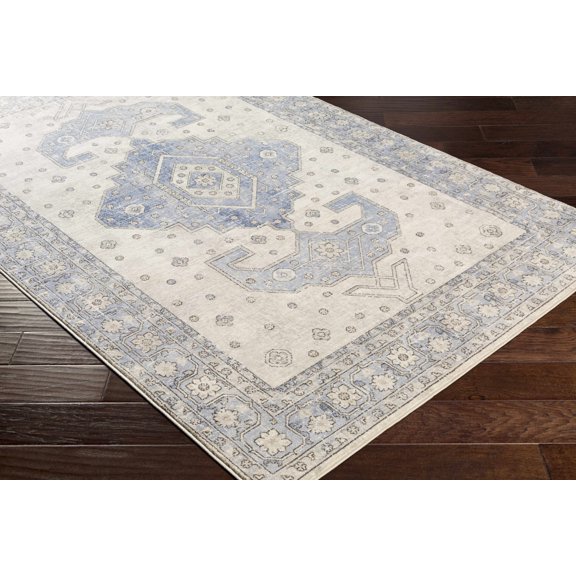 Hauteloom Connoqunsg Living Room, Bedroom Area Rug - Traditional - Denim, Gray, Charcoal - 5'1" x 7'3"