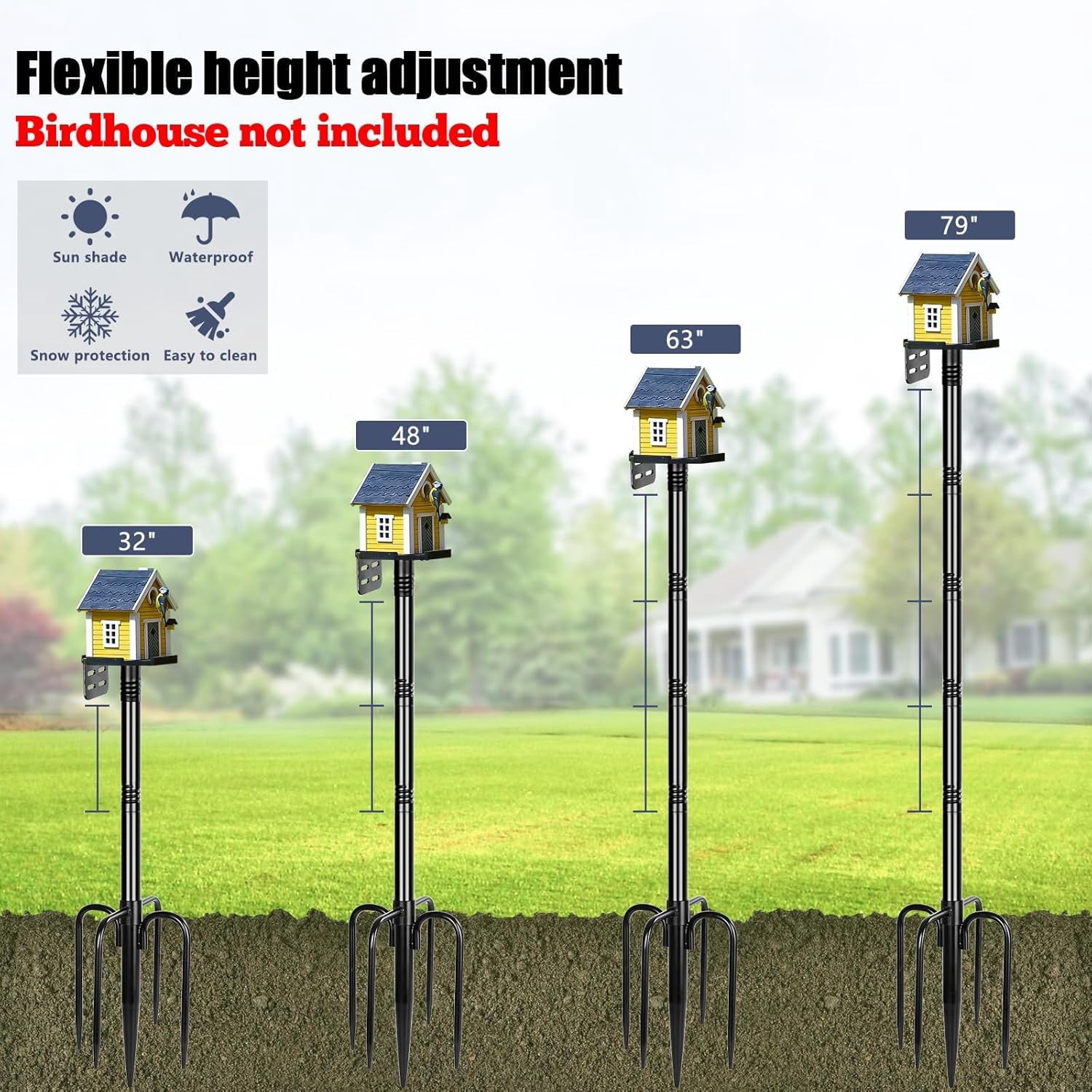 Smart Bird Feeder Pole 1-Inch Dia 2 Pack 79 Inch Bluebird House Pole for Outdoors Weather Station Heavy Duty Metal Mounting Kit Adjustable Bird Feeder Stand Black