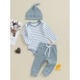 thumbnail image 3 of Suealasg Baby Boys Girls Fall Outfits 3M 6M 9M 12M 18M Newborn Long Sleeve Crew Neck Striped Romper Long Pants 2PCS Casual Autumn Set Clothes for Toddler Boys Girls, 3 of 9