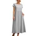 thumbnail image 3 of Laqbezok Women's Cotton Linen Blend Midi Dress, Short Sleeve Empire Waist Casual Sundress, A-Line Flowy Summer Gown with Pockets, 3 of 5