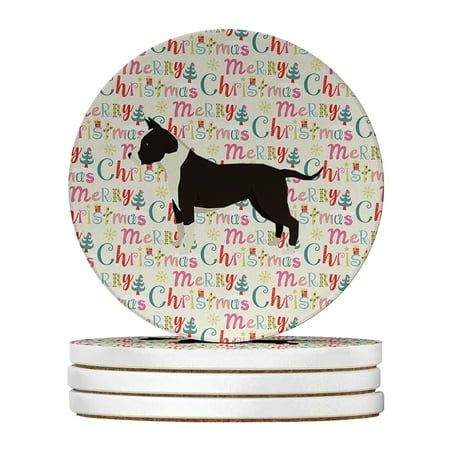 

American Staffordshire Terrier Merry Christmas Large Sandstone Coasters Pack of 4 4 in x 4 in