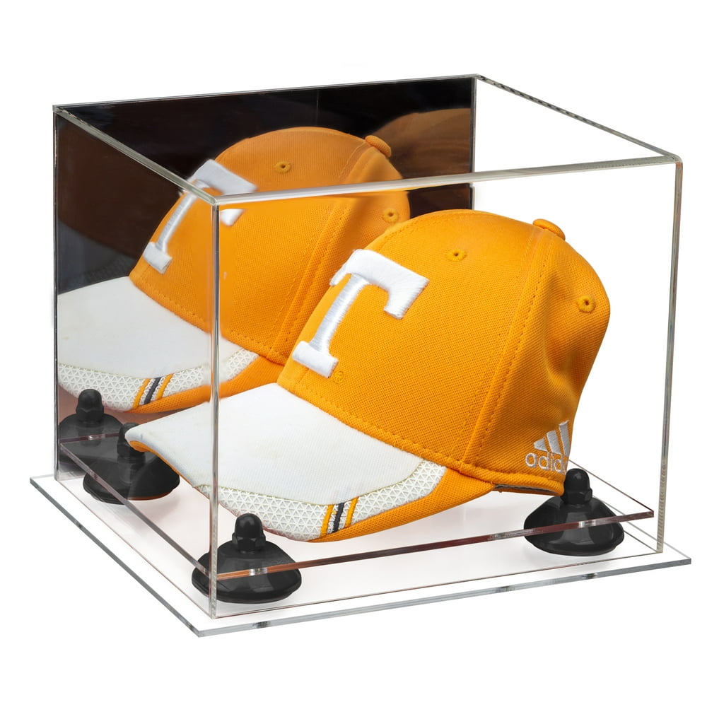 Acrylic Baseball Hat or Cap Display Case with Mirror, Black Risers and