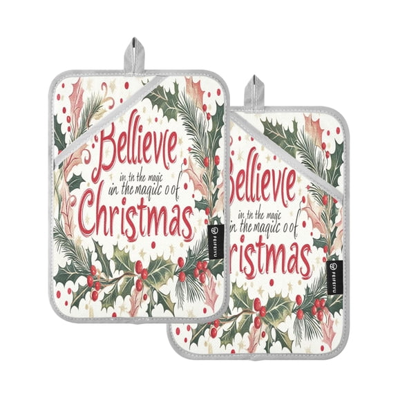 BZSMCE Pot Holder Oven Mitts Cooking baking Design Leaf Wreath Pattern for Christmas Creative Pattern Size:7x9.8in