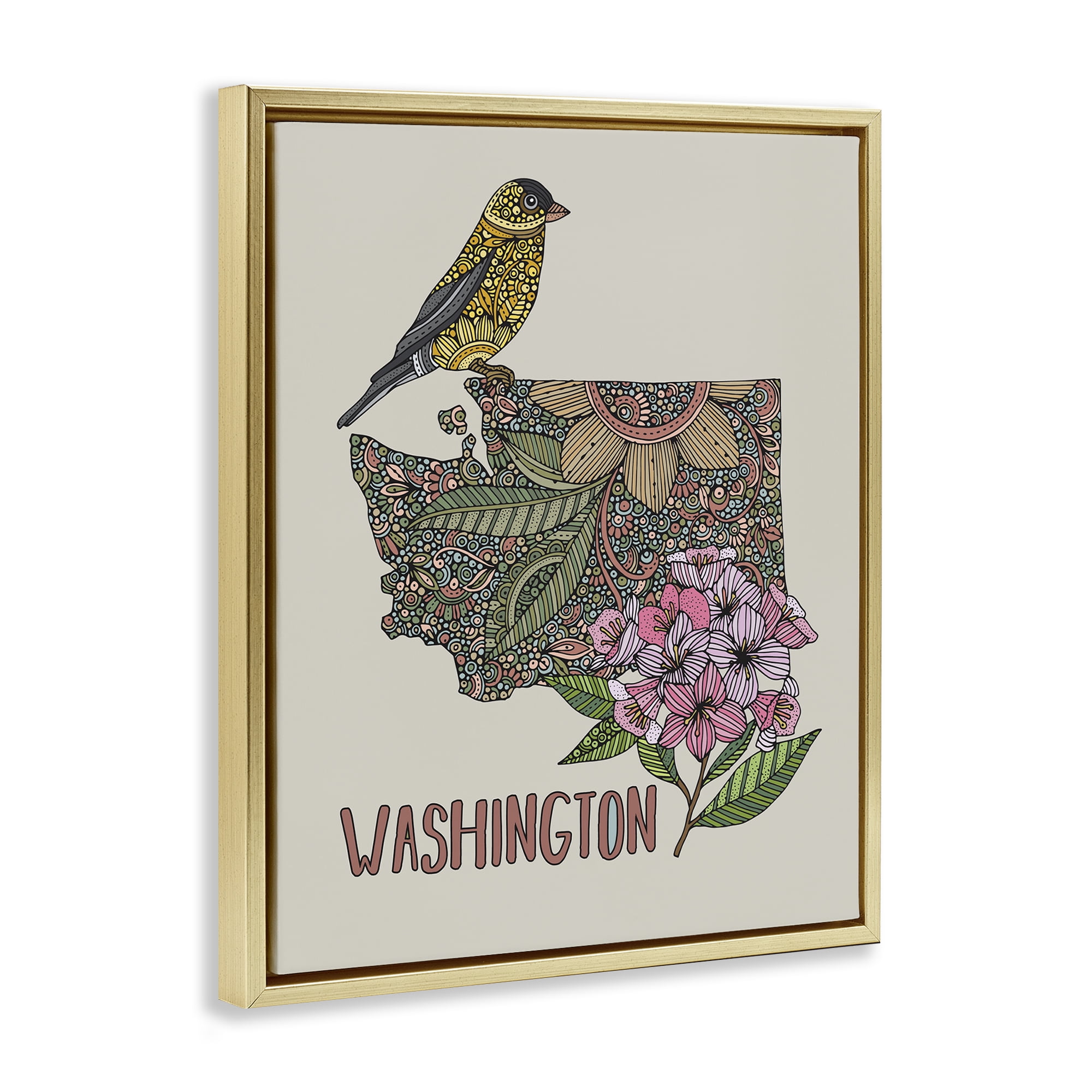 Stupell Industries Floral Washington State Botanical & Floral Painting Gold Floater Framed Art Print Wall Art, 17 x 21