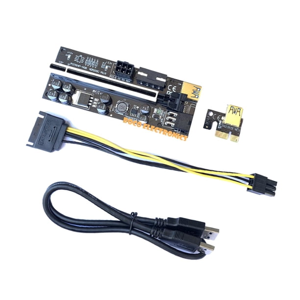 Cable de extensión de 1x a 16x Ver009C, 16 A, indicador multiusos, puertos de 6 pines para minería negro sin luz