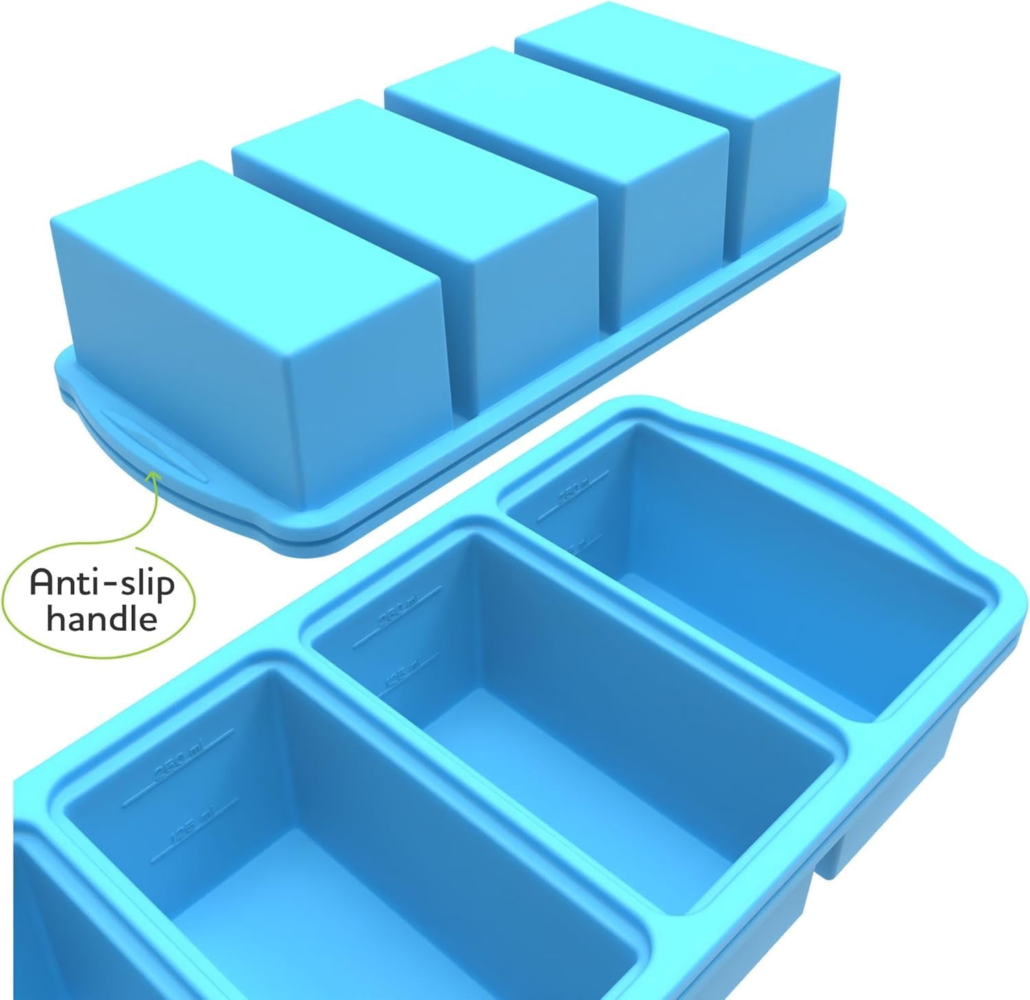 Silicone Freezer Trays With Lid 1-cup Soup Container Large Ice Cube Molds Reinforced Steel Ring Top For Freezing Sauce Broth Leftovers Oven Dishwasher -safe(2-pack)