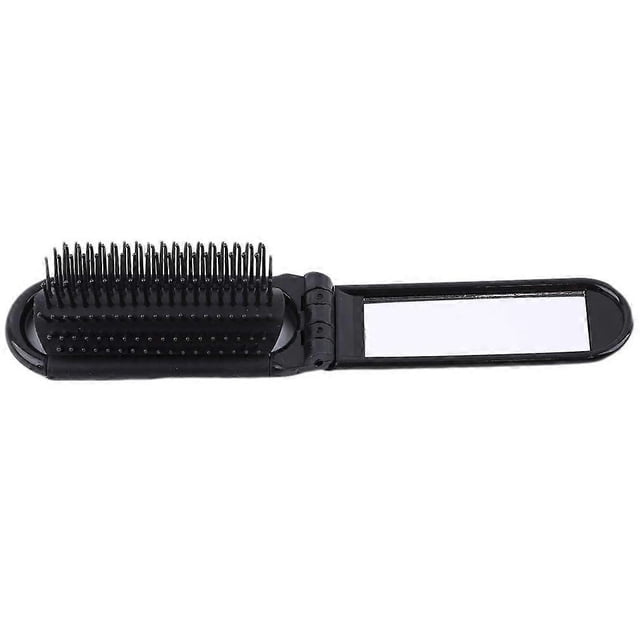 Cepillo plegable para el cabello con espejo, tamaño de bolsillo compacto, peine de viaje 2 en 1 para peinar, color negro.
