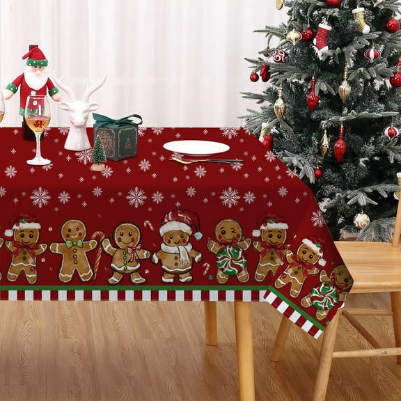Christmas Tablecloth 60×84 Inch for Rectangle Tables, Gingerbread Candy Cane Washable Table Cover for Holiday Home Party Dining Decor