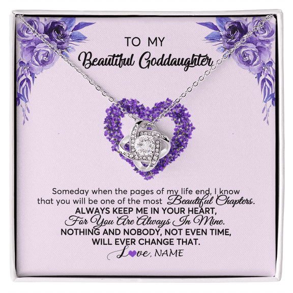 To My Goddaughter Necklace Flower Keep Me In Your Heart, White Love Knot Necklace