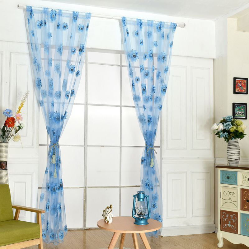 Sunflower Pattern Tulle Curtain Voile Balcony Floral Window Blind Screening~ 