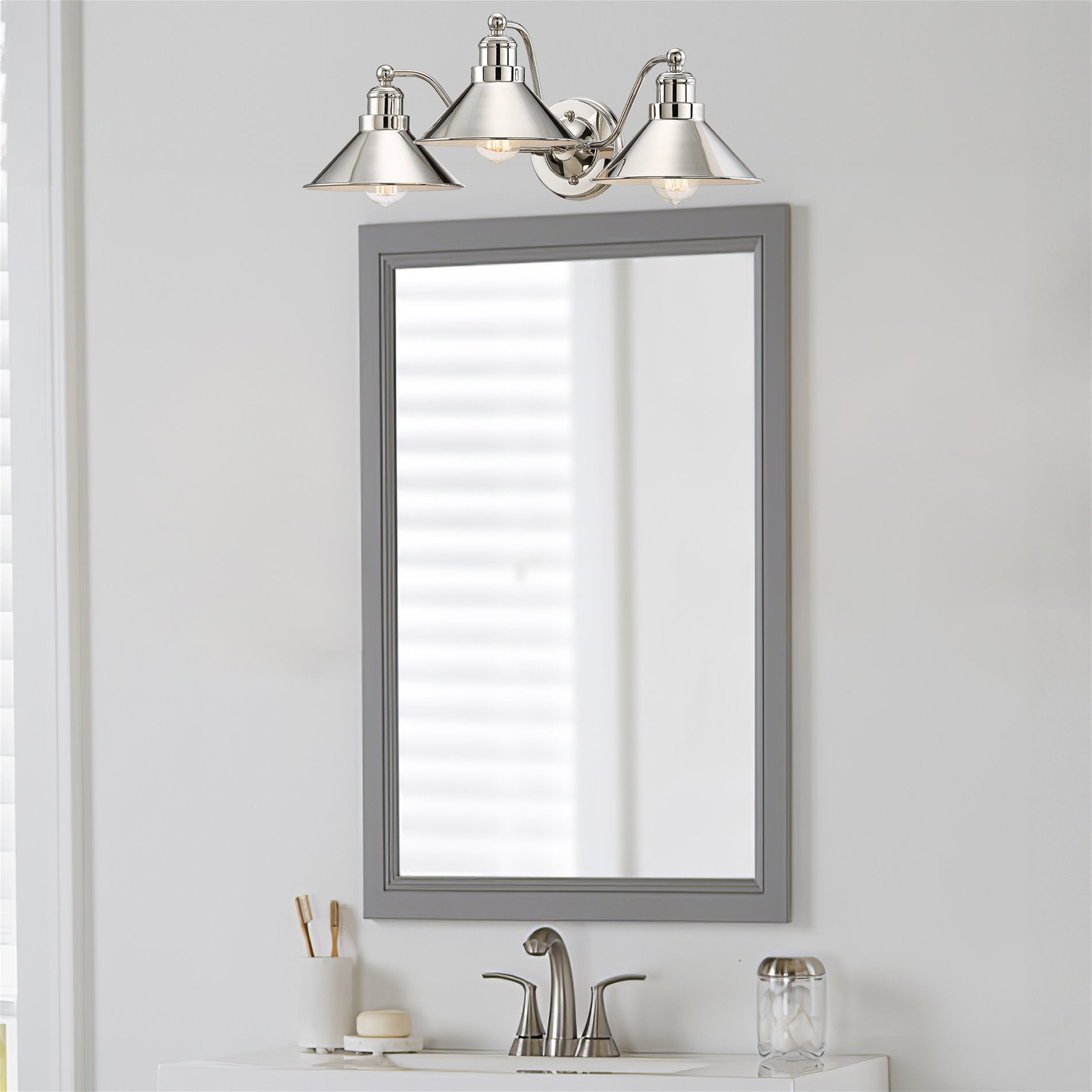 Kira Home Welton 26" 3-Light Modern Farmhouse Bathroom Light, Vintage Vanity Barn Light, Polished Nickel Finish