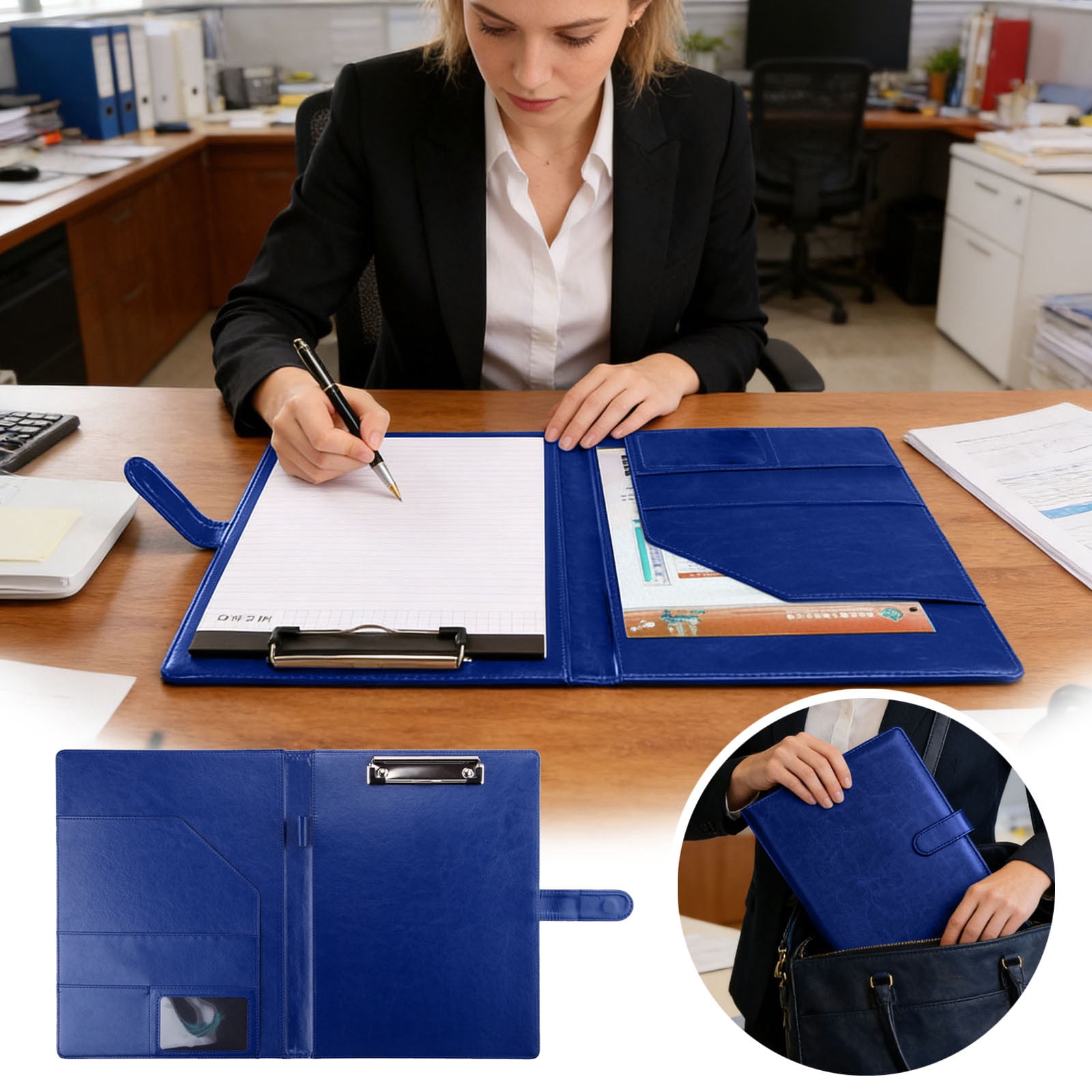 Professional Padfolio with Clipboard PU Leather Storage Clipboard Folder Portfolio Cover Legal Pad Holder for Letter Size A4 Writing Pad Notepad Resume Organizer for Business School Office
