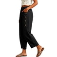 thumbnail image 7 of Oksale Womens Cotton Pants Petite Petal Hem Ankle Pants with Pockets Elastic High Waisted Straight Leg Casual Pants for Going Out Black XL, 7 of 7