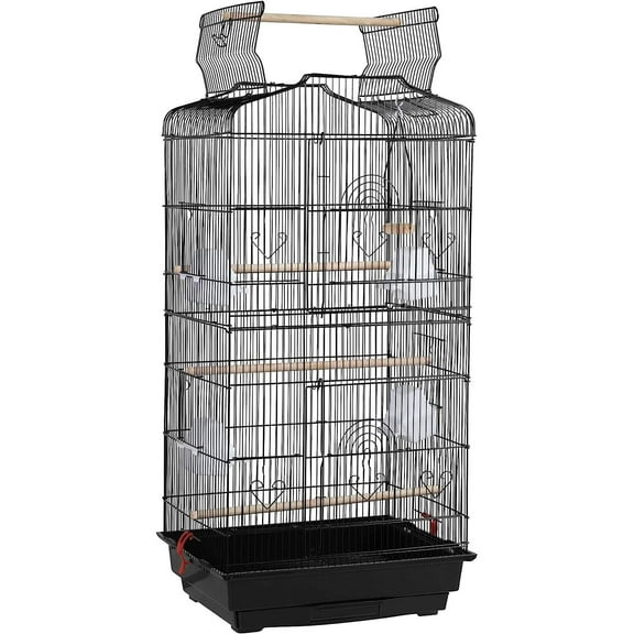 Bilot Open Play Top Medium Size Parrot Cage Cockatiel Indian Ring Neck Sun Parakeet Green Cheek Conures Loves Budgies Canary Finch Parrotlet Portable Cage，Black