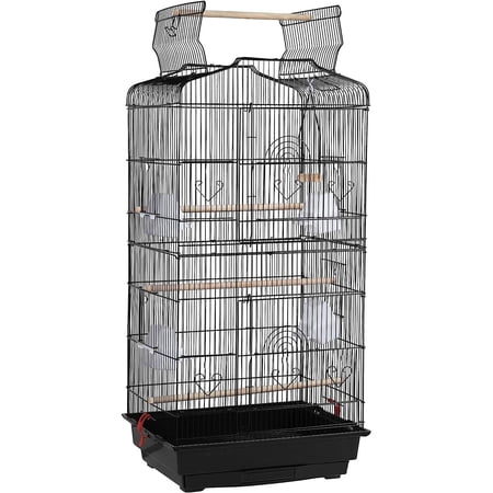 Bilot Open Play Top Medium Size Parrot Cage Cockatiel Indian Ring Neck Sun Parakeet Green Cheek Conures Loves Budgies Canary Finch Parrotlet Portable Cage，Black