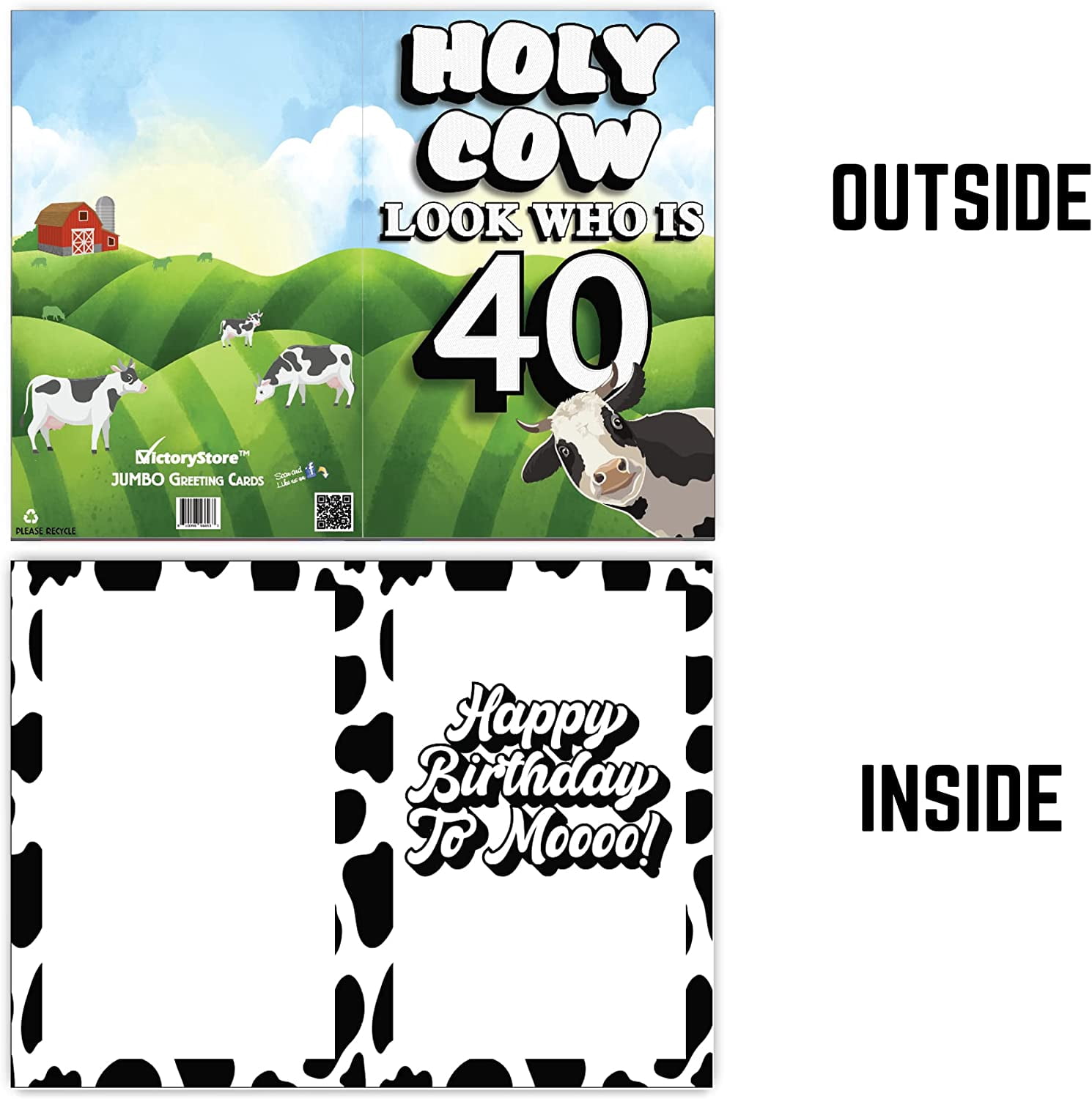 VictoryStore Jumbo Holy Cow Look Who Is 40 Birthday Card, 24" x 36"