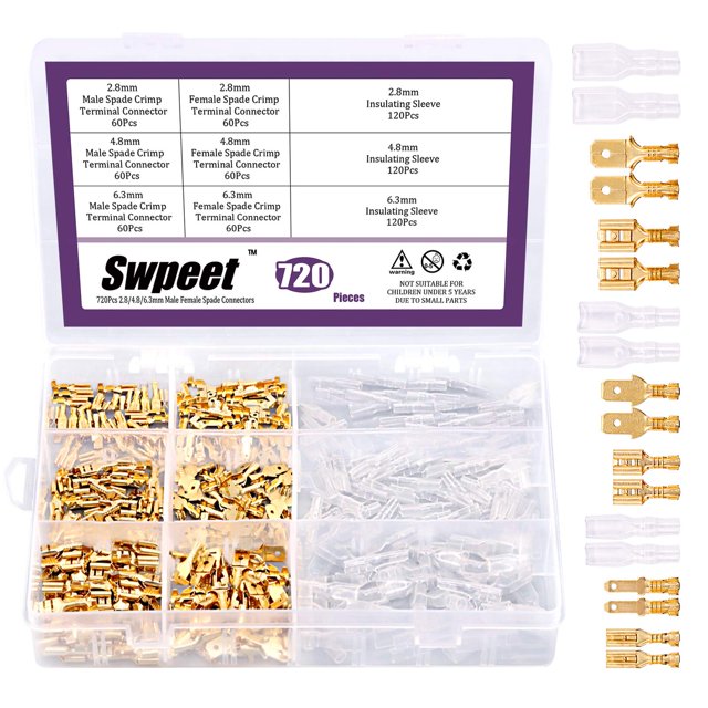 Bloque de terminales de engarzado de cables Spade Quick Connectors, 720 unidades