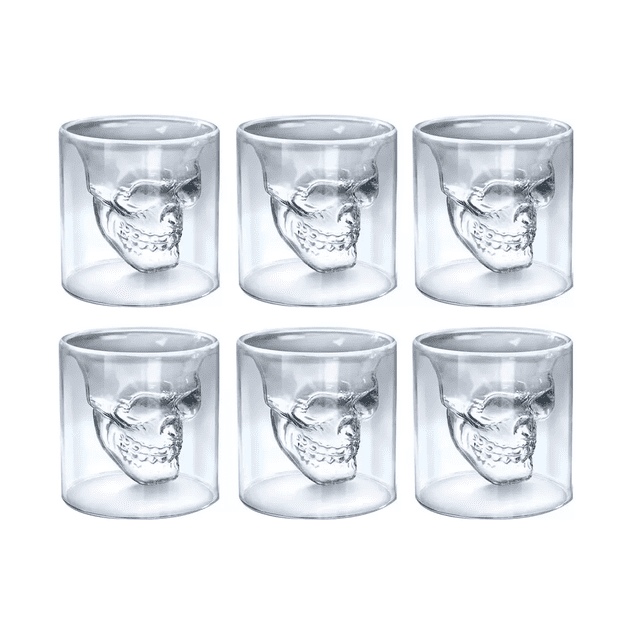 Pack 6 Vasos Calaca Shot Tequilero Vaso Vidrio Calavera 75ml Transparente