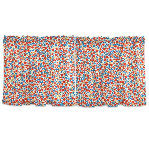 Red and Blue Floral Pattern Tier Curtains for Kitchen 57x24 Inch Semi Sheer Light Filtering Half Window Curtains 2 Panels