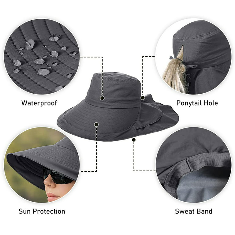 Women's UPF 50+ Wide Brim Sun Hat with Ponytail Hole Hiking