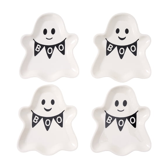 Way to Celebrate Halloween Ghost Stoneware Appetizer Plates, 4-Pack