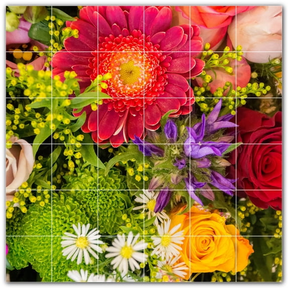 Picture-Tiles.com: Flowers Ceramic Tile Wall Mural WAL500623-66XL. 72"W x 72"H using (36) 12" x 12" Ceramic Tiles-Satin Finish