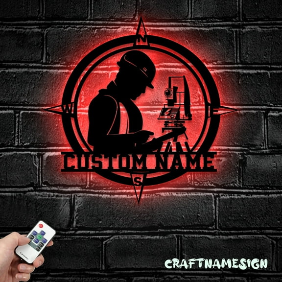 Craftnamesign Custom Surveyor Engineer Metal Wall Art Led Light, Custom Geodetic Device Name Sign