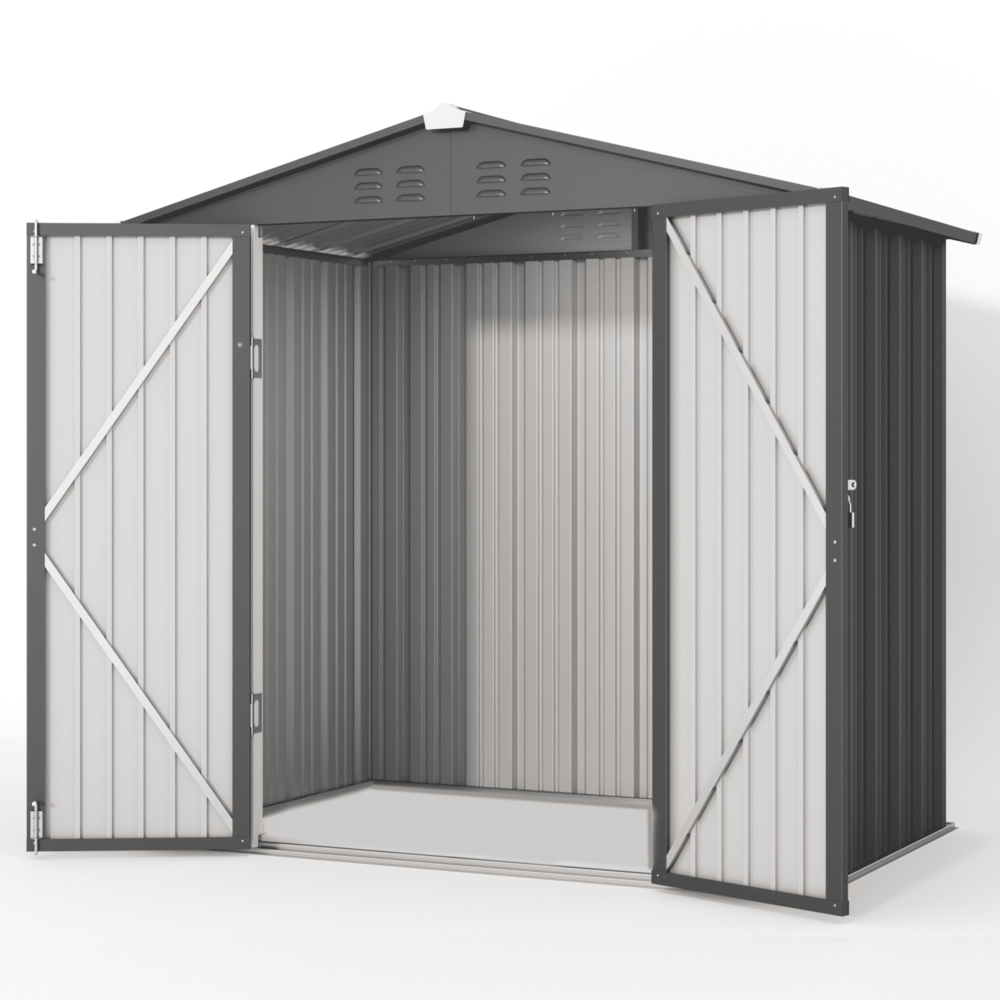 Asofer 6'x4' Galvanized Steel Outdoor Storage Shed, Lockable Door Weather Resistant Tool Shed for Backyard Patio