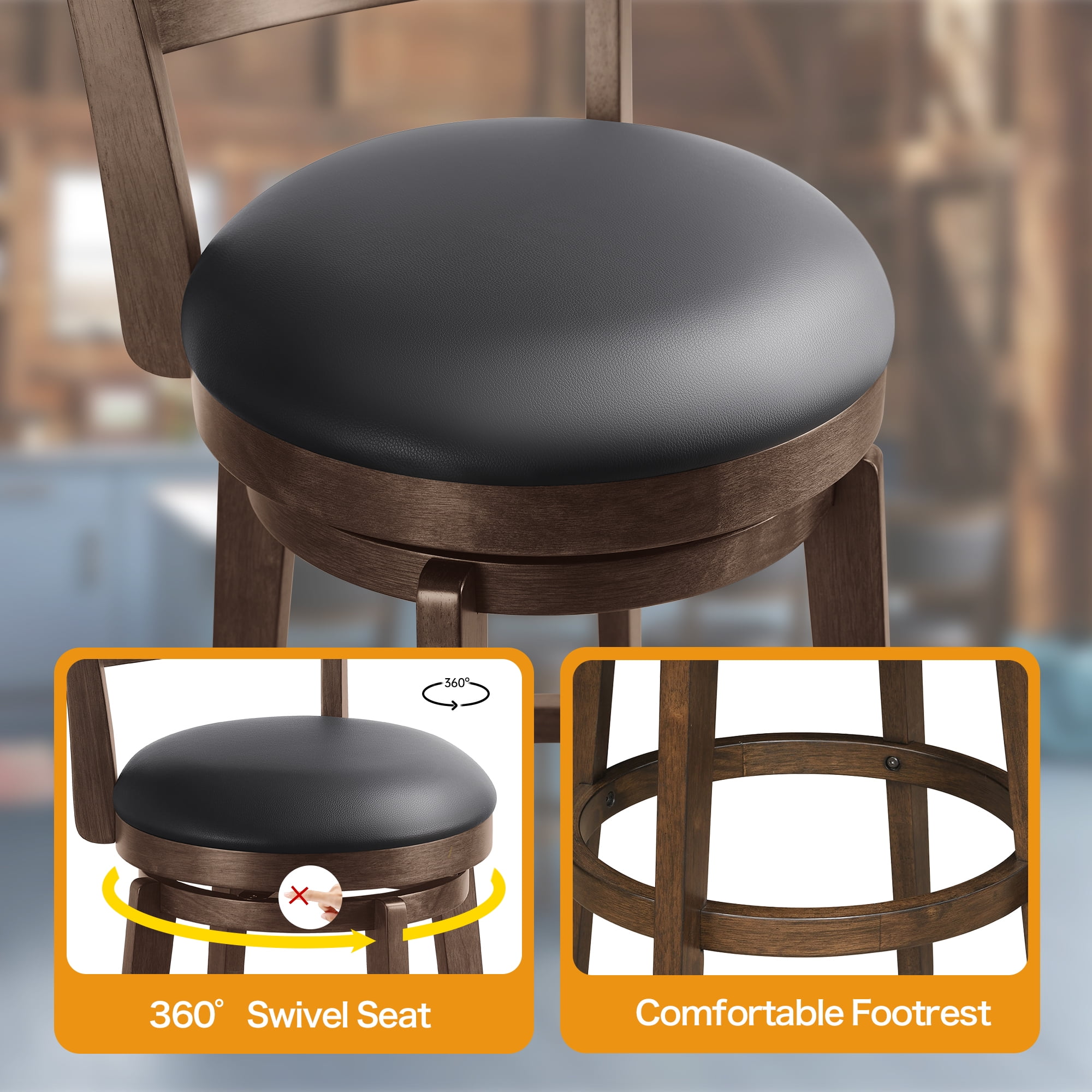 TrumanPick 26 Inch Counter Height Bar Stool Kitchen Island Swivel Barstools with High Back Chair Seat for Kitchen Dinning room,1 Pack