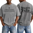 thumbnail image 2 of Mens Christian Graphic T Shirts - 'Walking By Faith Tripping Constantly' Vintage Acid Wash Tshirt Oversized Faith Quote Religious Casual Tops for Streetwear Summer Vacation, 2 of 7