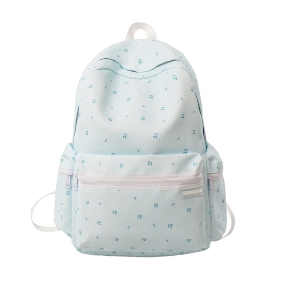 Floral School Backpack with Zippered Side Pocket, Multi-pocket Schoolbag, Waterproof Bookbag for Women College (Light Blue)