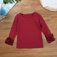 thumbnail image 4 of Otqutp Baby Funny Blouse Toddler Girl Solid Color Base Shirt with Lace Long Sleeve Blouse Casual Loose Crew Neck for 1 To 8 Years, 4 of 4