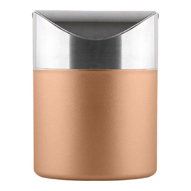 Inteprter Cubo de basura de escritorio de acero inoxidable, bote de basura con tapa abatible, cesto de basura de escritorio, organizador de cubo Suministros de limpieza para el hogar Color champagne