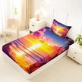 thumbnail image 4 of jejeloiu Ocean Sunset Waves Twin Sheets For Girls,Tropical Flower Accent Bedding,Purple Orange,3 Pieces,1 Fitted Sheet and 1 Pillowcase, 4 of 6