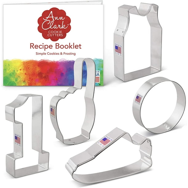 5 piece Basketball Cookie Cutter Set with Recipe Booklet, Sneaker, Ball, Jersey, Number 1 and